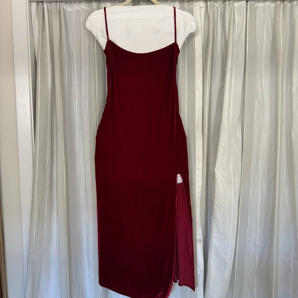 Reformation Crimini Velvet Midi Dress Red Slit Holiday Cocktail Dress S - Picture 2 of 11